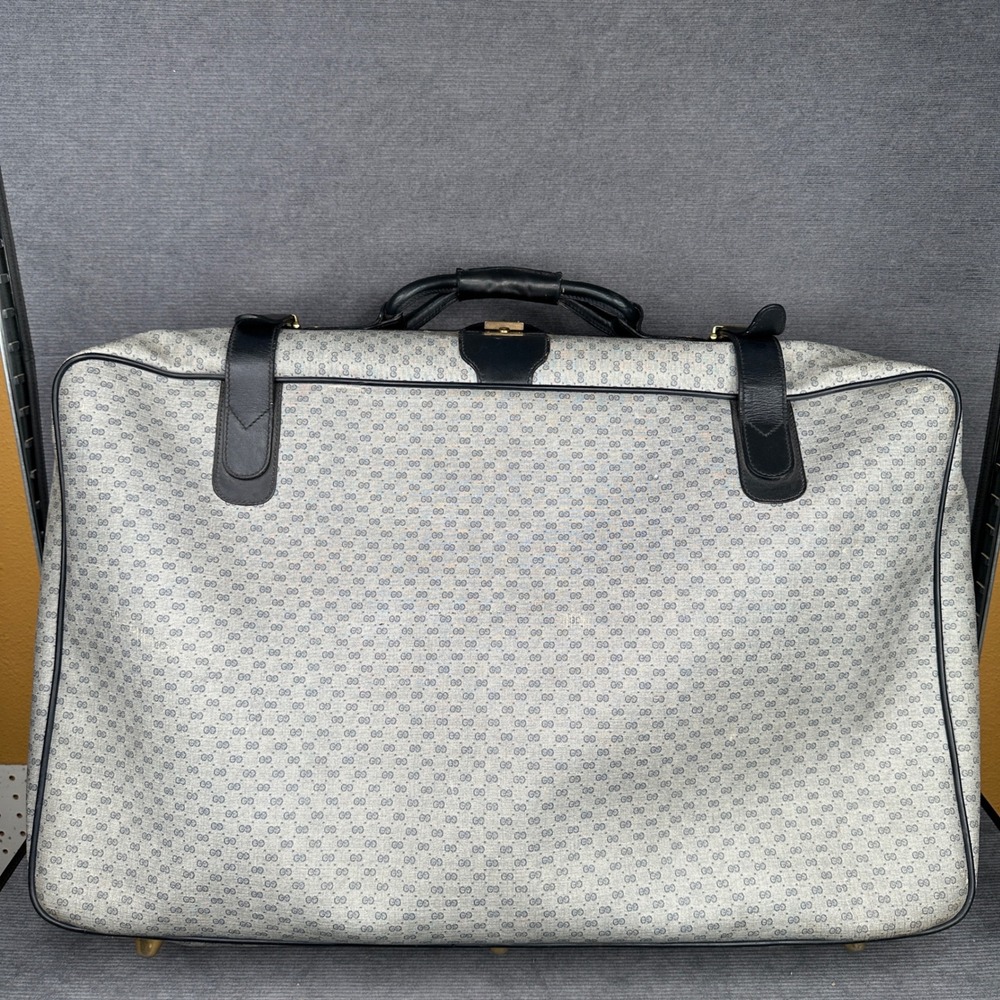 Vintage Gucci GG Monogram Suitcase Navy Leather Trim Travel Bag Large Soft Case